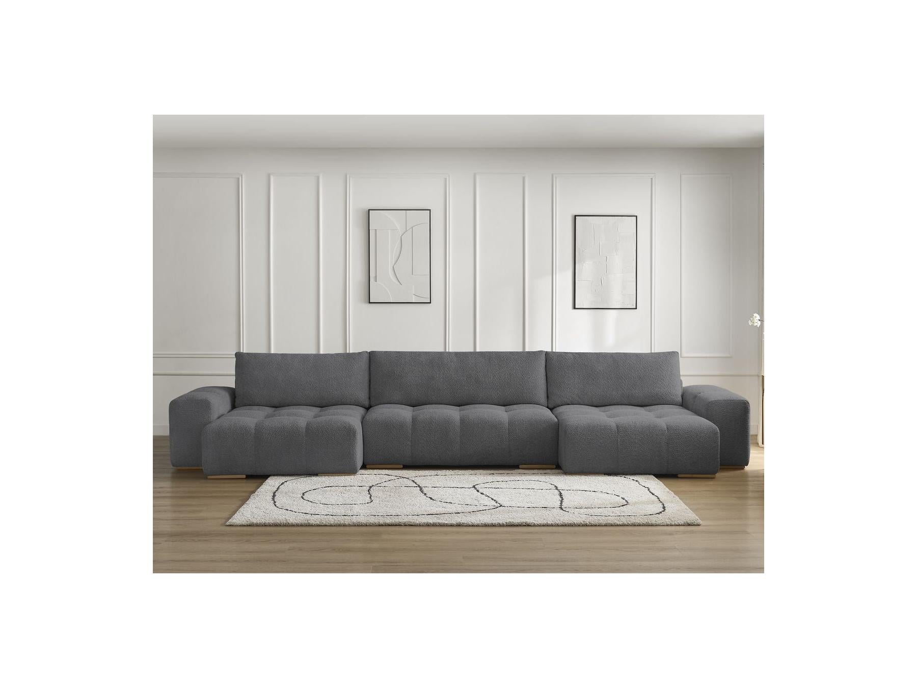 Anakin - Canapé Panoramique Convertible Coffre - Tissu Bouclette - 3 Coussins