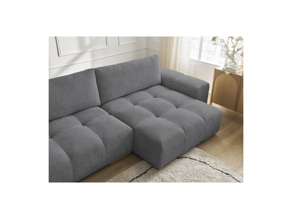 Anakin - Canapé Panoramique Convertible Coffre - Tissu Bouclette - 3 Coussins