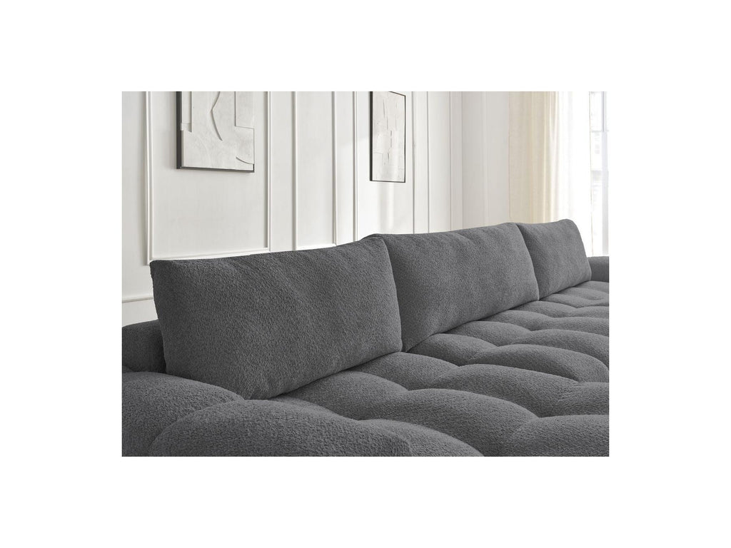 Anakin - Canapé Panoramique Convertible Coffre - Tissu Bouclette - 3 Coussins