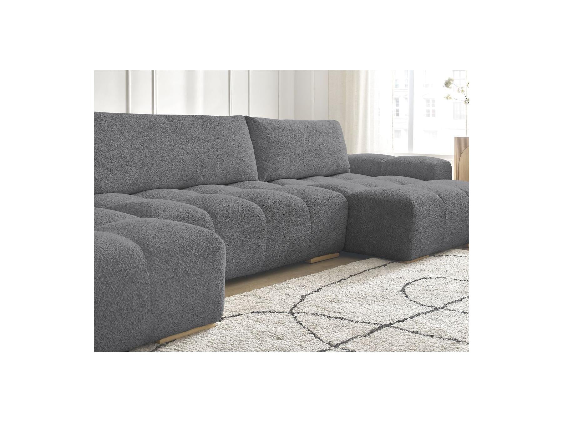 Anakin - Canapé Panoramique Convertible Coffre - Tissu Bouclette - 3 Coussins