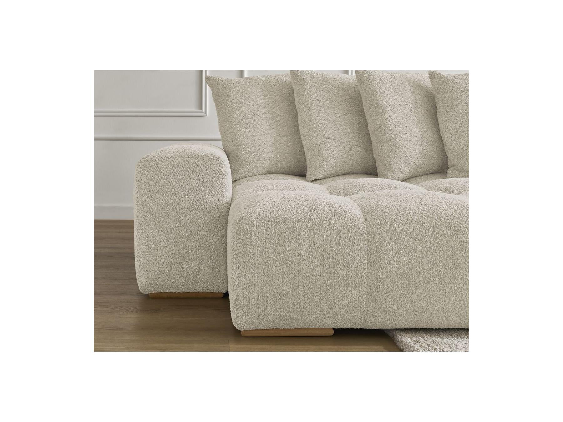 Anakin - Canapé Panoramique Convertible Coffre - Tissu Bouclette - 10 Coussins