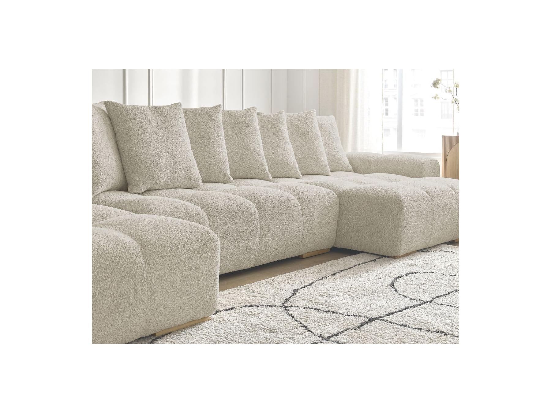 Anakin - Canapé Panoramique Convertible Coffre - Tissu Bouclette - 10 Coussins