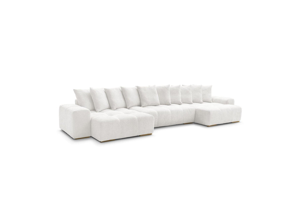 Anakin - Canapé Panoramique Convertible Coffre - Tissu Bouclette - 10 Coussins