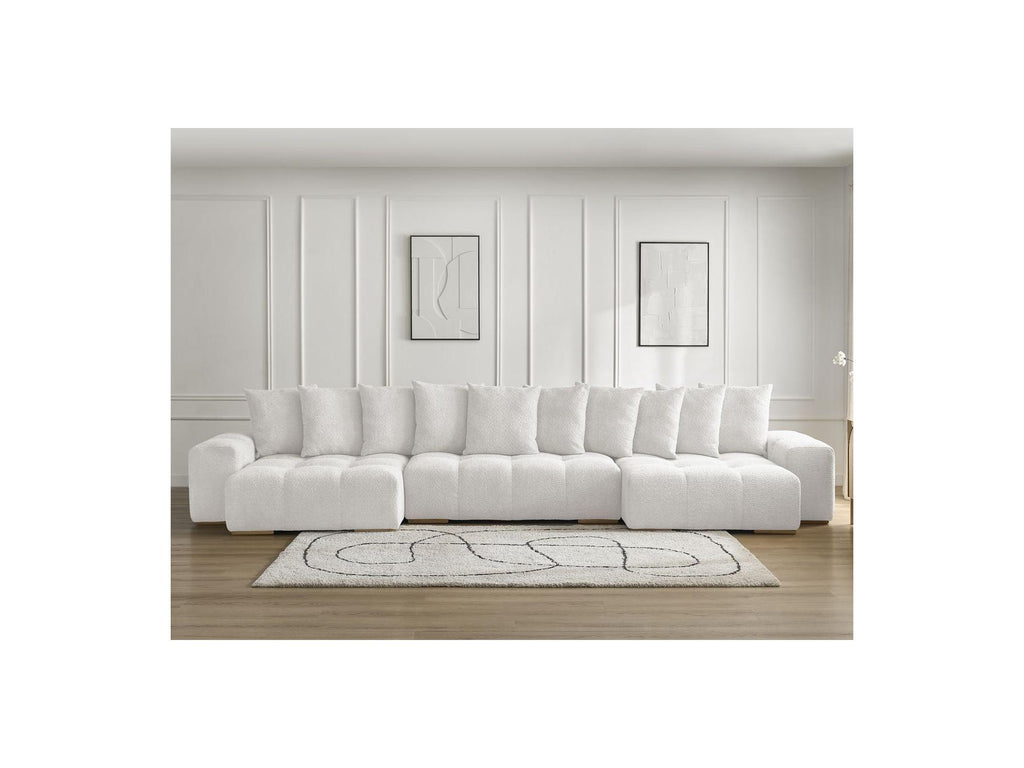 Anakin - Canapé Panoramique Convertible Coffre - Tissu Bouclette - 10 Coussins