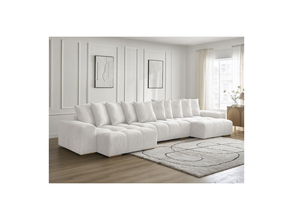 Anakin - Canapé Panoramique Convertible Coffre - Tissu Bouclette - 10 Coussins