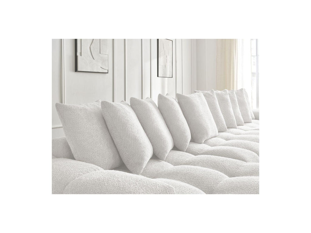 Anakin - Canapé Panoramique Convertible Coffre - Tissu Bouclette - 10 Coussins