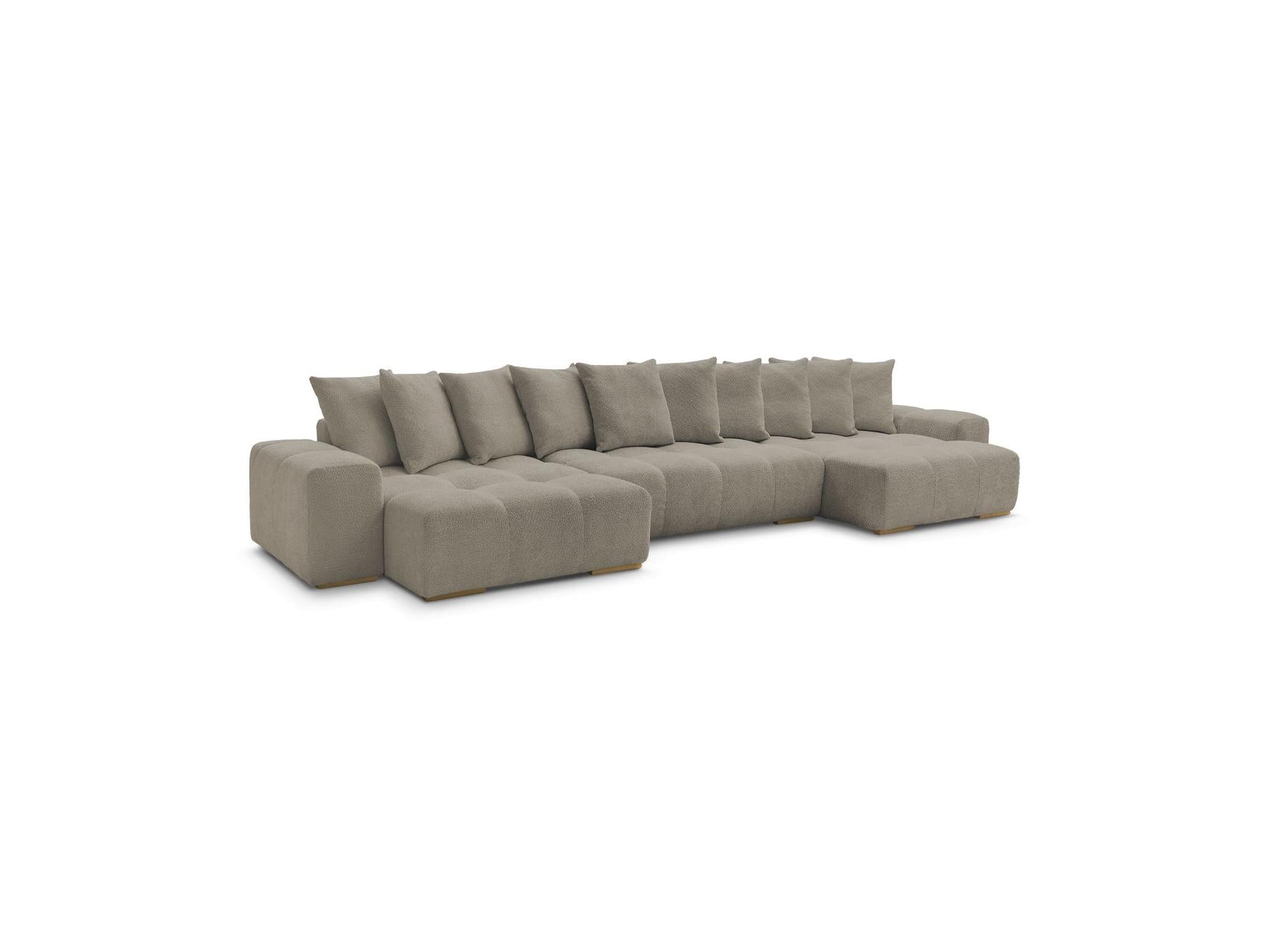 Anakin - Canapé Panoramique Convertible Coffre - Tissu Bouclette - 10 Coussins