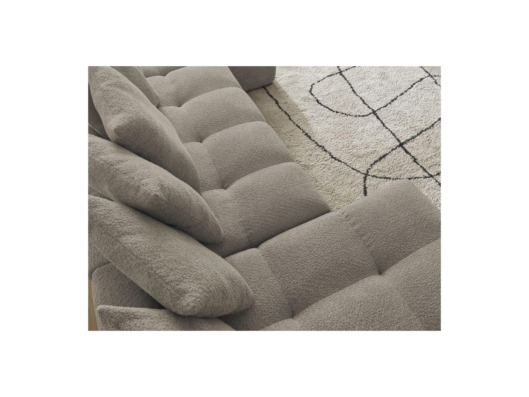 Anakin - Canapé Panoramique Convertible Coffre - Tissu Bouclette - 10 Coussins