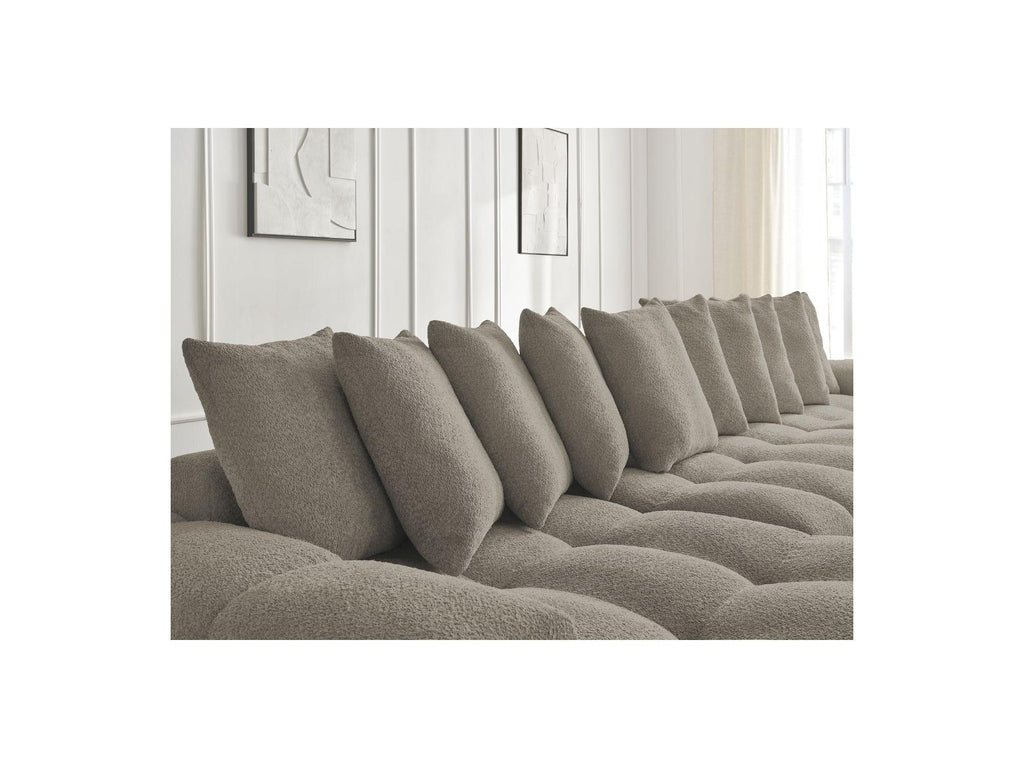 Anakin - Canapé Panoramique Convertible Coffre - Tissu Bouclette - 10 Coussins