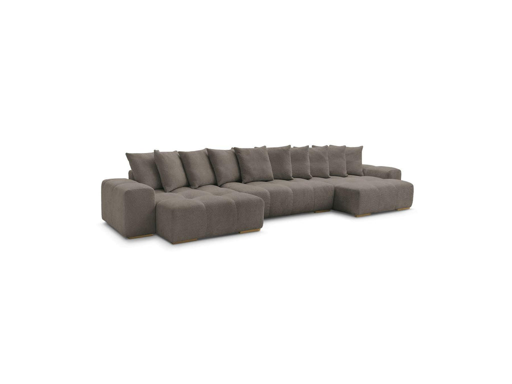 Anakin - Canapé Panoramique Convertible Coffre - Tissu Bouclette - 10 Coussins