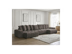 Anakin - Canapé Panoramique Convertible Coffre - Tissu Bouclette - 10 Coussins