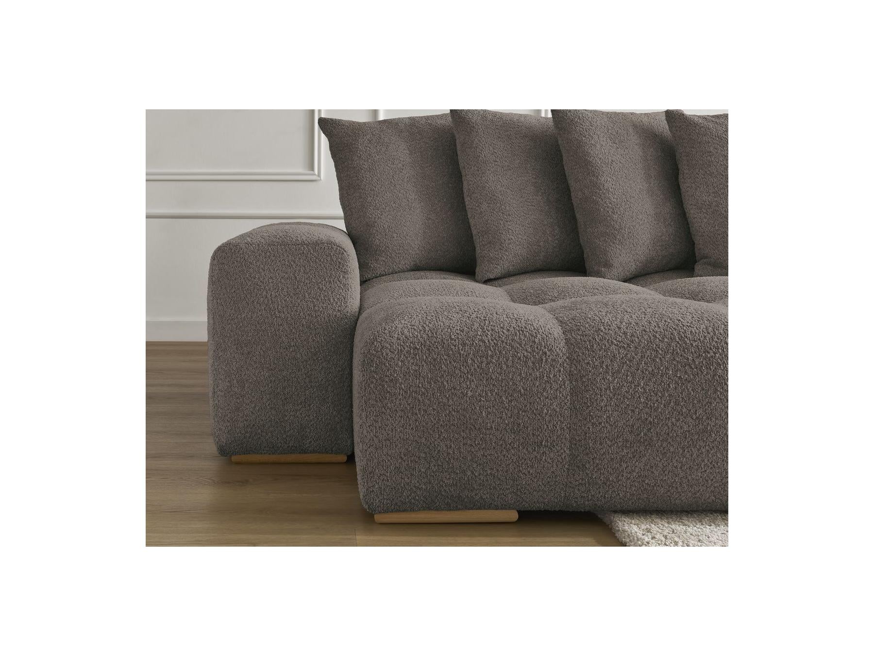 Anakin - Canapé Panoramique Convertible Coffre - Tissu Bouclette - 10 Coussins