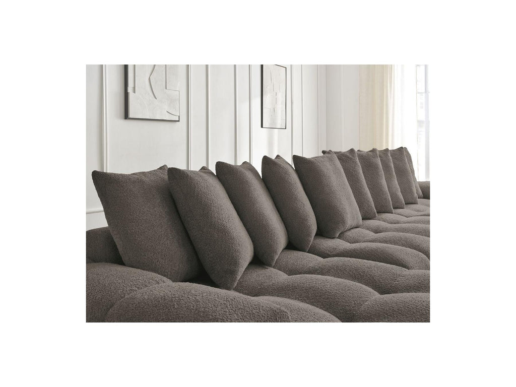 Anakin - Canapé Panoramique Convertible Coffre - Tissu Bouclette - 10 Coussins