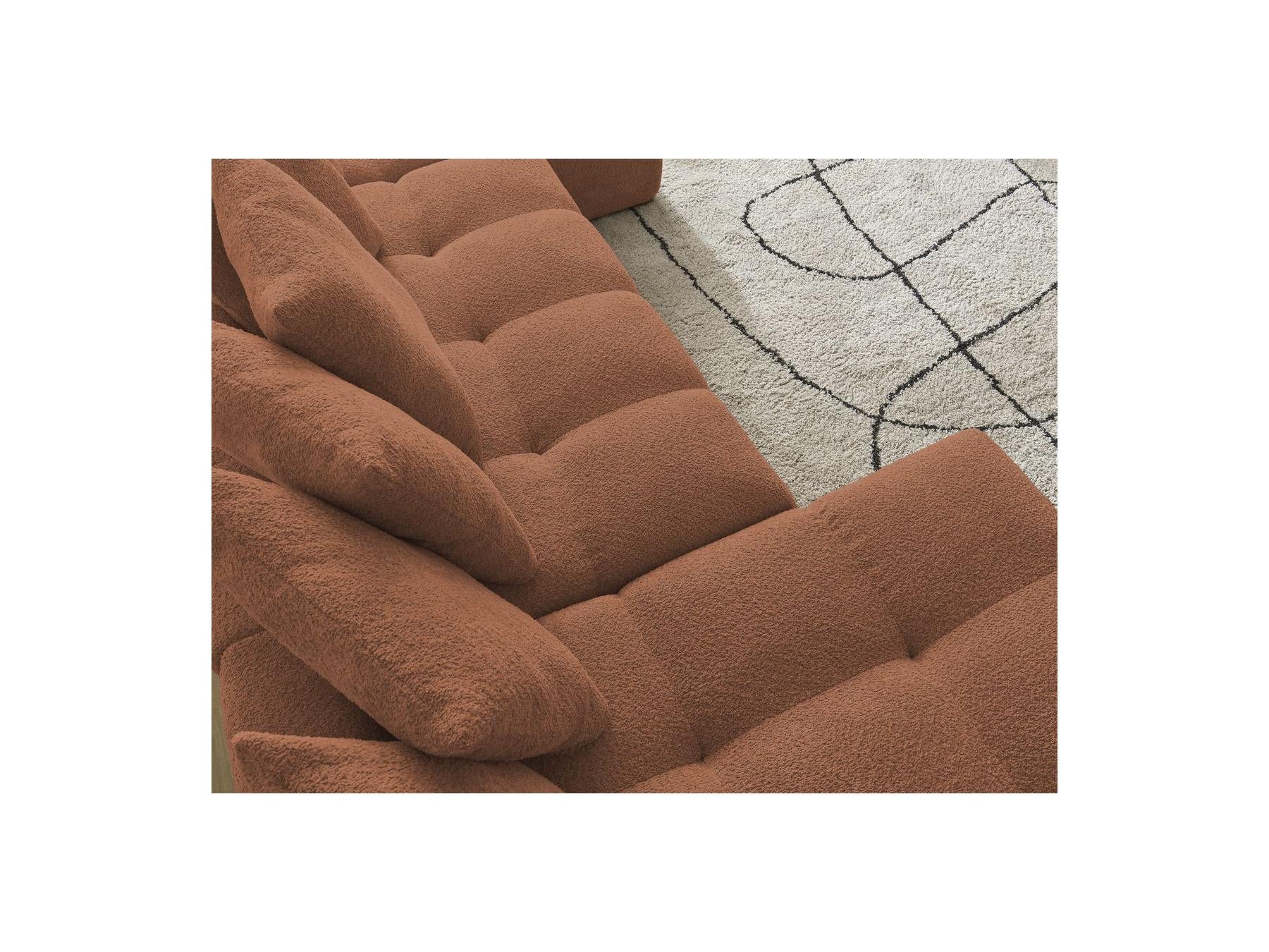 Anakin - Canapé Panoramique Convertible Coffre - Tissu Bouclette - 10 Coussins