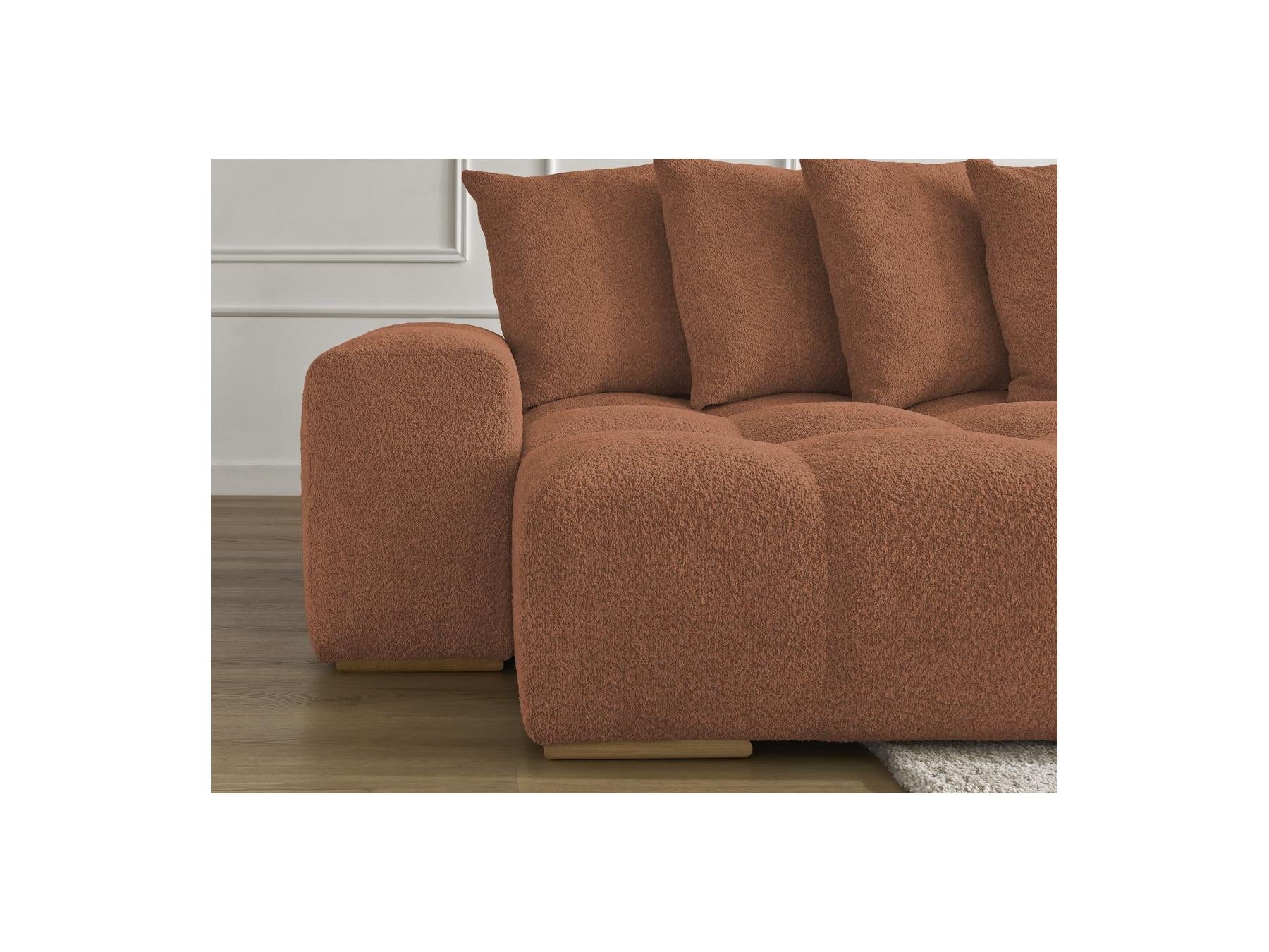 Anakin - Canapé Panoramique Convertible Coffre - Tissu Bouclette - 10 Coussins