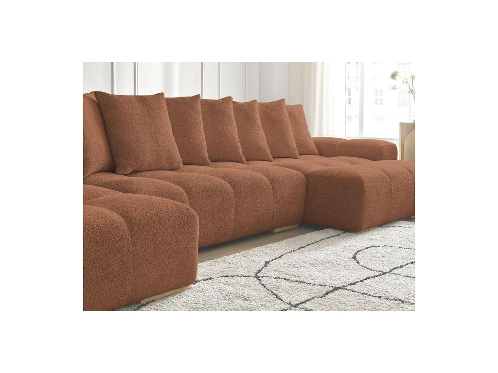 Anakin - Canapé Panoramique Convertible Coffre - Tissu Bouclette - 10 Coussins