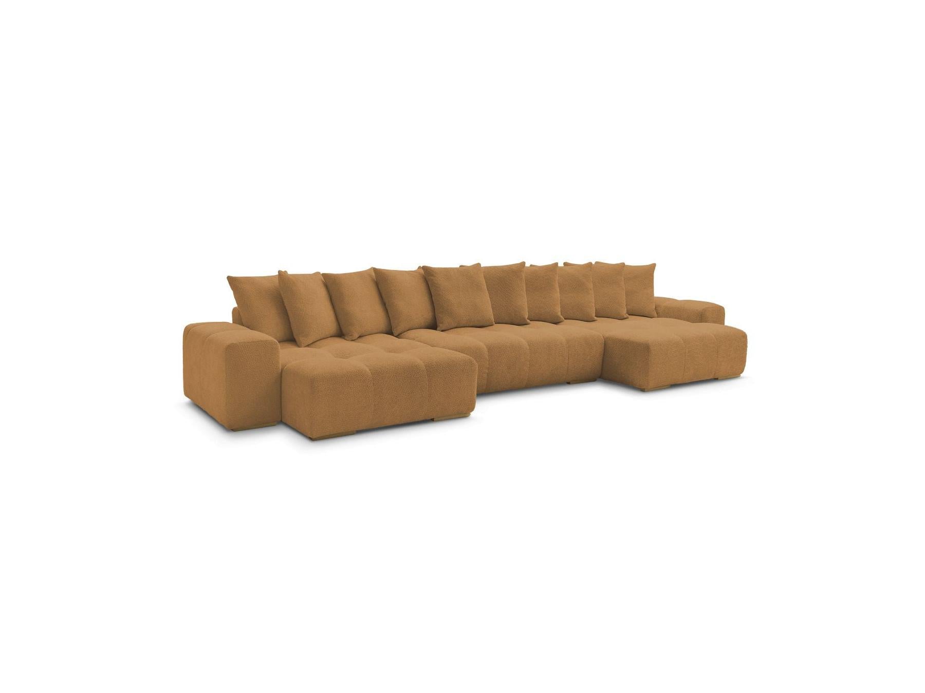 Anakin - Canapé Panoramique Convertible Coffre - Tissu Bouclette - 10 Coussins