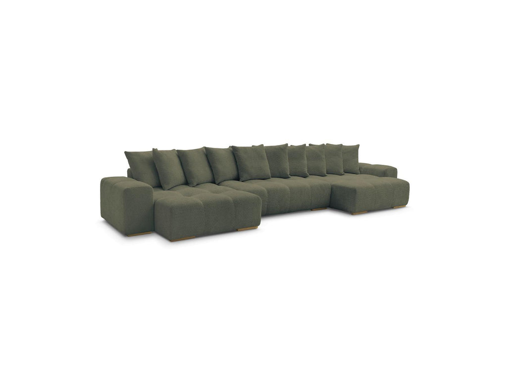 Anakin - Canapé Panoramique Convertible Coffre - Tissu Bouclette - 10 Coussins