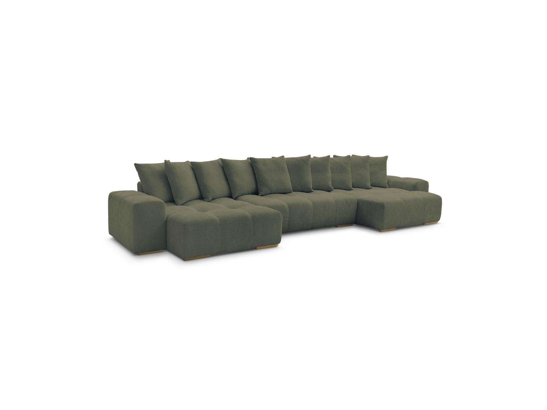 Anakin - Canapé Panoramique Convertible Coffre - Tissu Bouclette - 10 Coussins