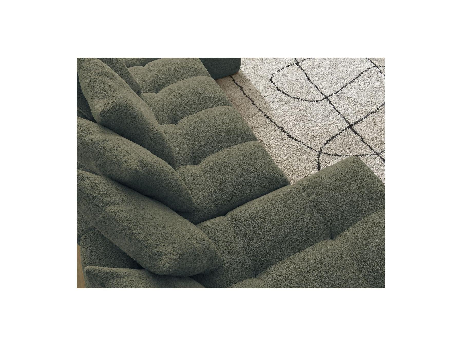 Anakin - Canapé Panoramique Convertible Coffre - Tissu Bouclette - 10 Coussins
