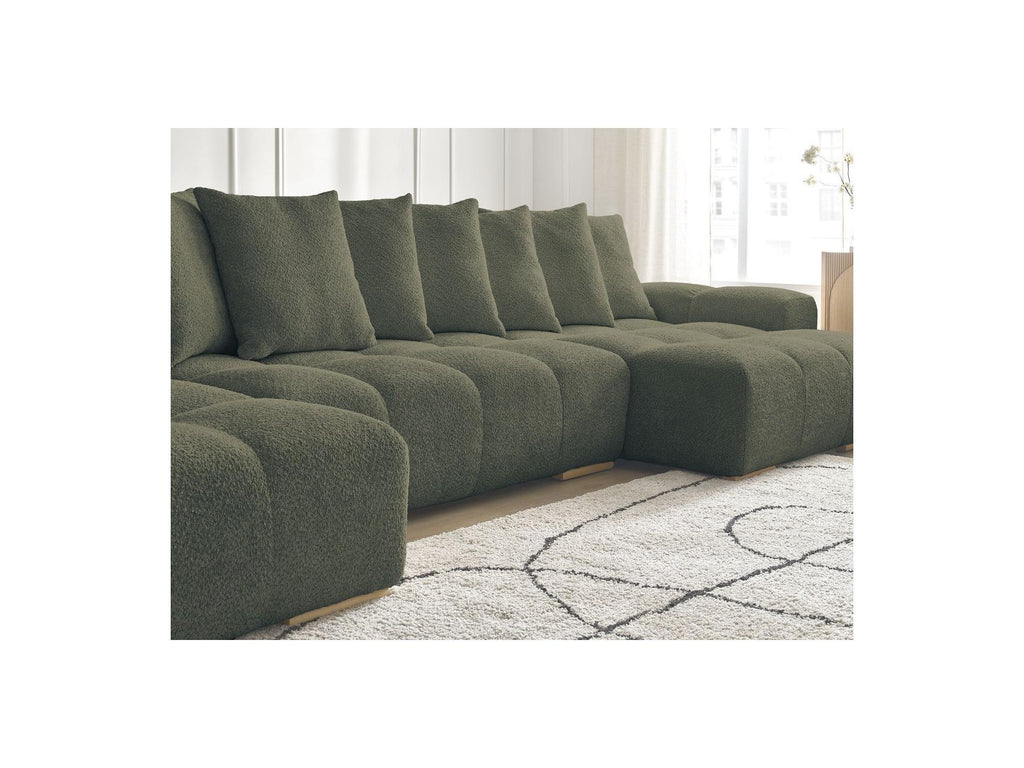 Anakin - Canapé Panoramique Convertible Coffre - Tissu Bouclette - 10 Coussins