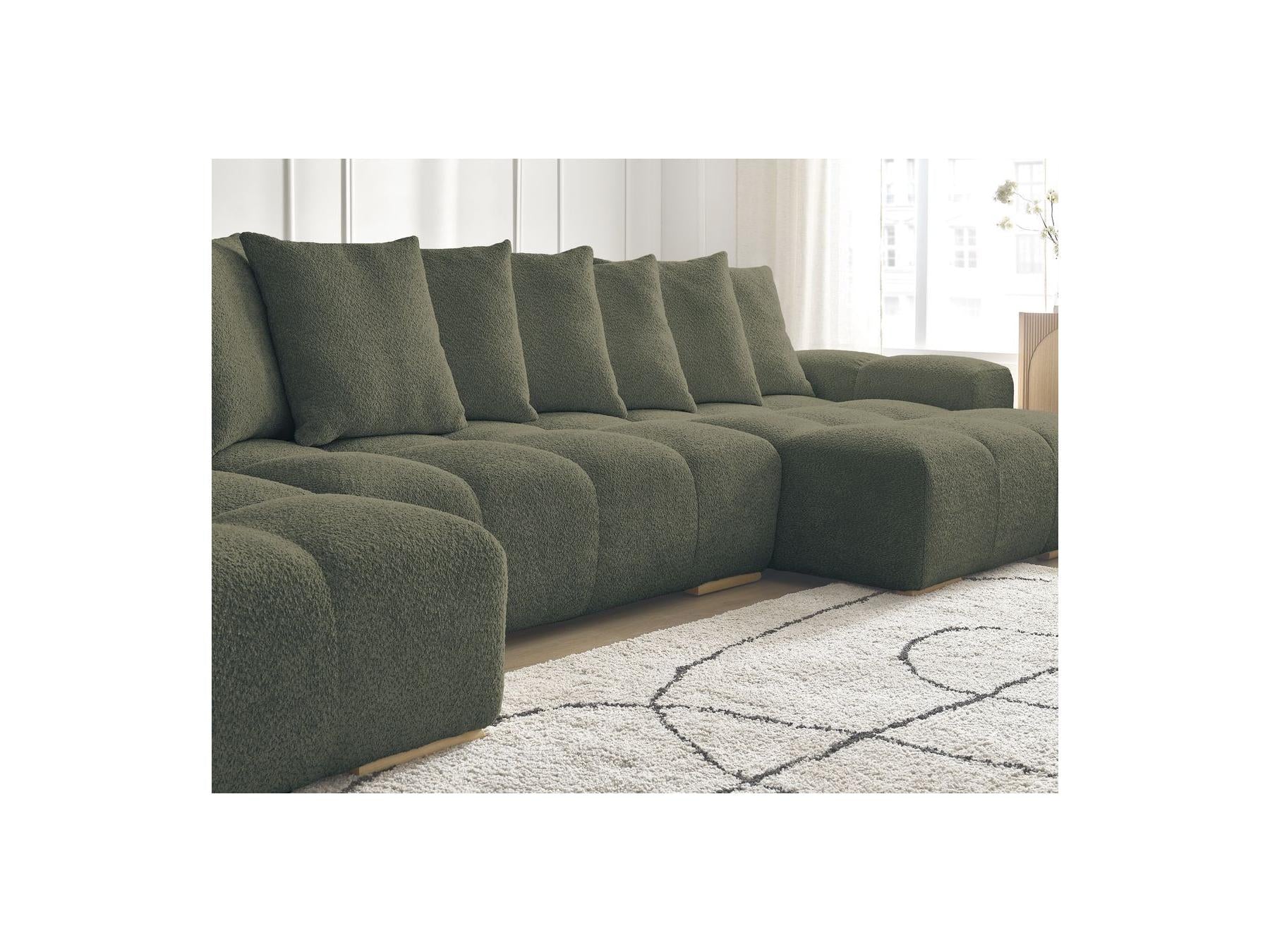 Anakin - Canapé Panoramique Convertible Coffre - Tissu Bouclette - 10 Coussins