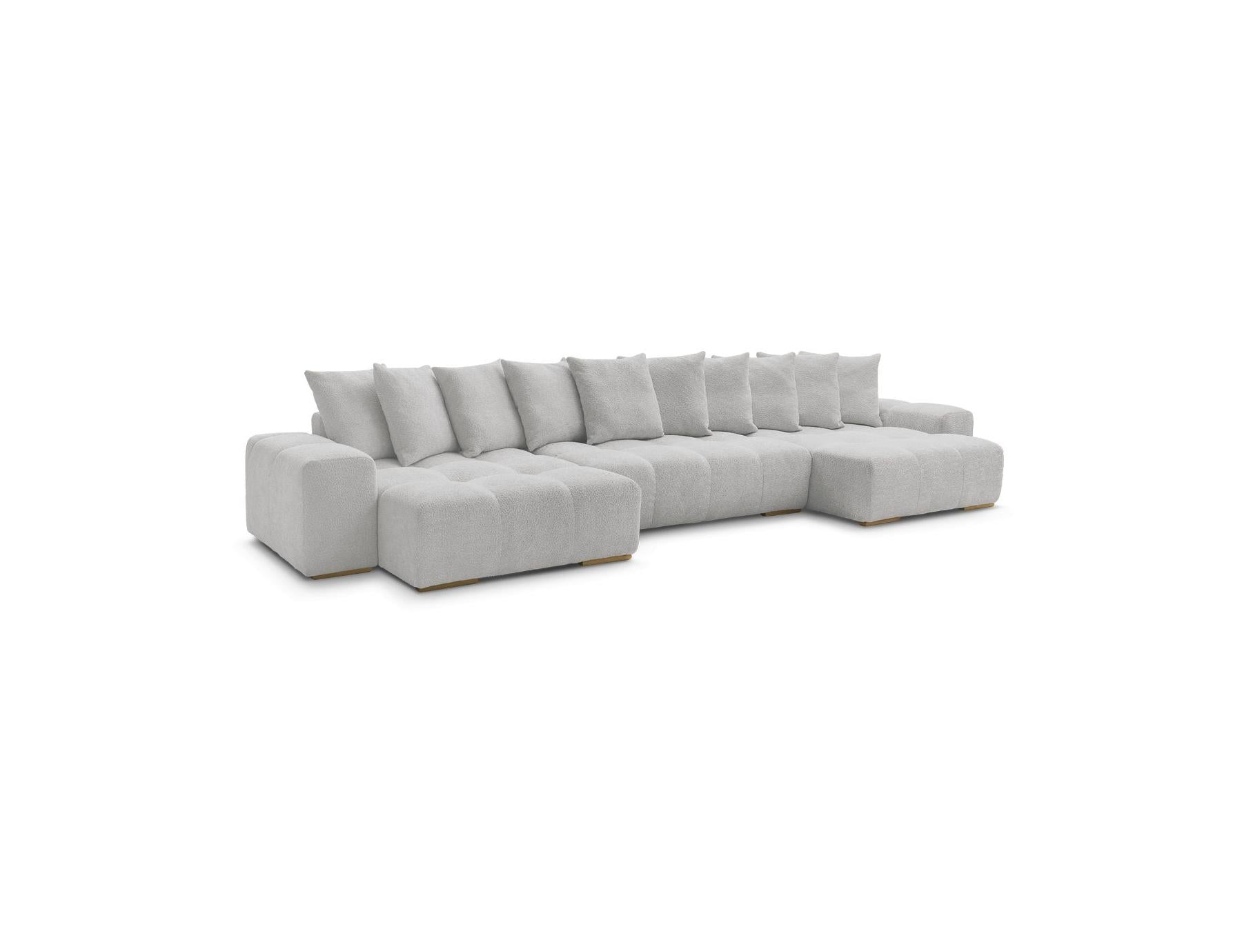 Anakin - Canapé Panoramique Convertible Coffre - Tissu Bouclette - 10 Coussins
