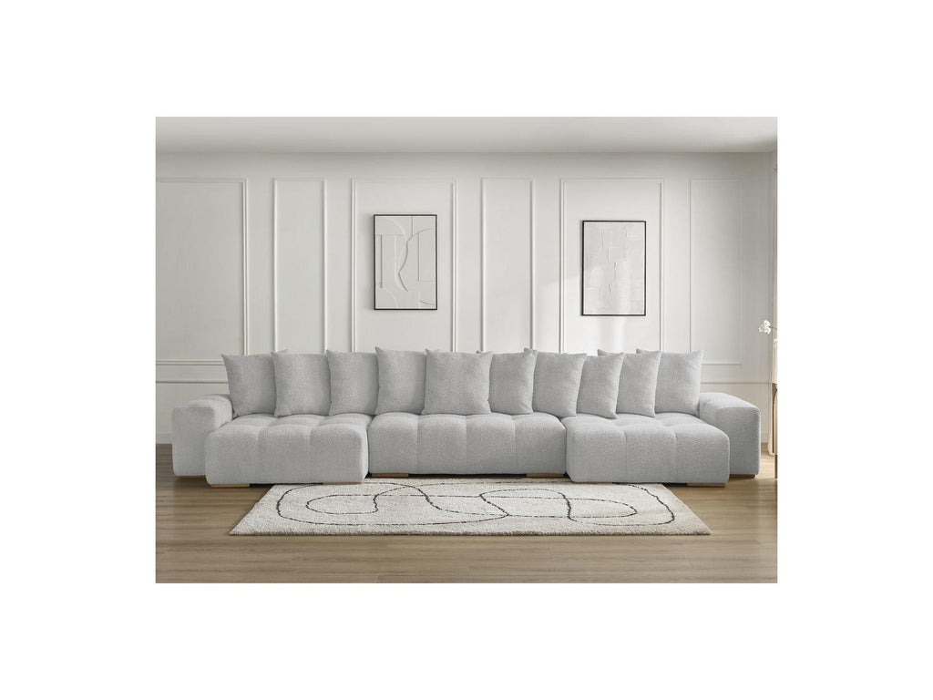 Anakin - Canapé Panoramique Convertible Coffre - Tissu Bouclette - 10 Coussins