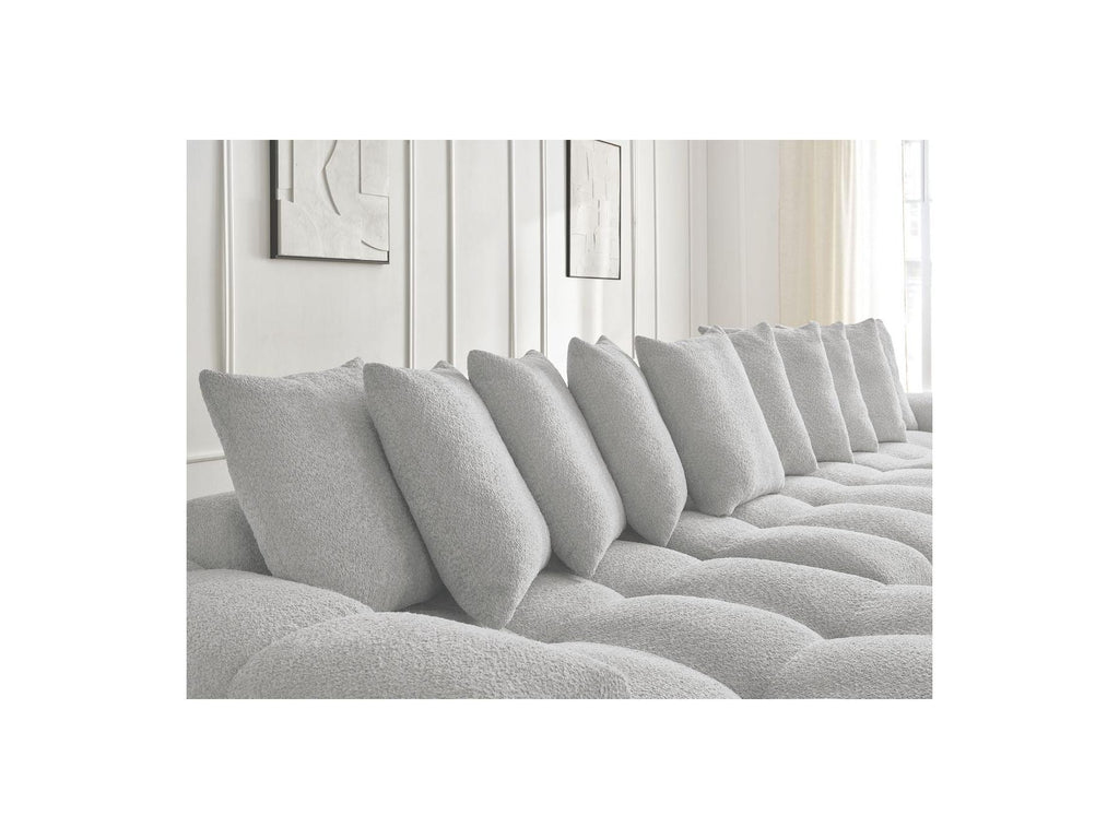 Anakin - Canapé Panoramique Convertible Coffre - Tissu Bouclette - 10 Coussins