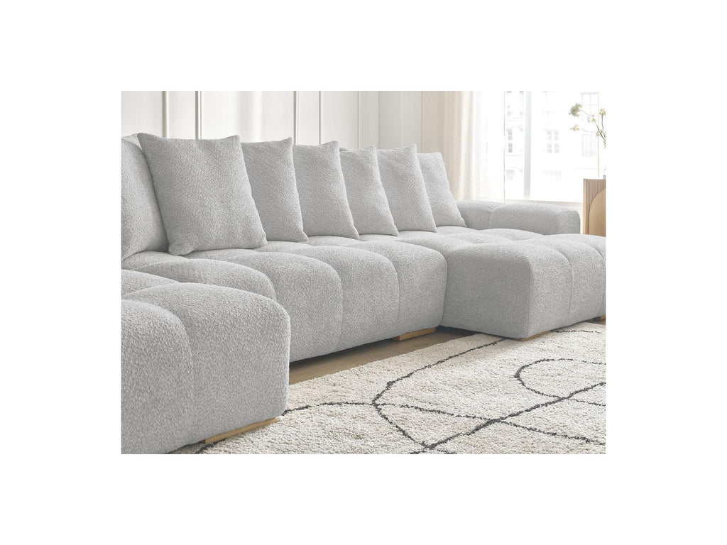 Anakin - Canapé Panoramique Convertible Coffre - Tissu Bouclette - 10 Coussins