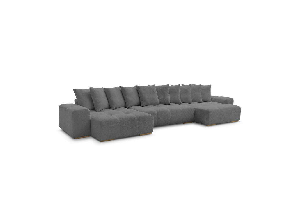 Anakin - Canapé Panoramique Convertible Coffre - Tissu Bouclette - 10 Coussins