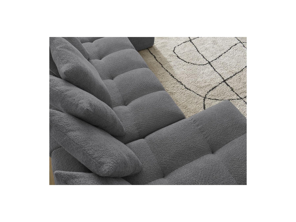 Anakin - Canapé Panoramique Convertible Coffre - Tissu Bouclette - 10 Coussins