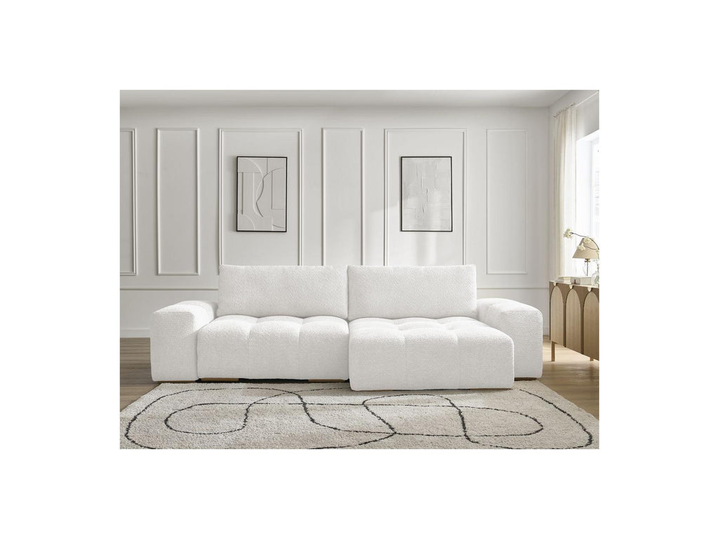 Anakin - Canapé D'Angle Convertible Réversible Coffre - Tissu Bouclette - 2 Coussins