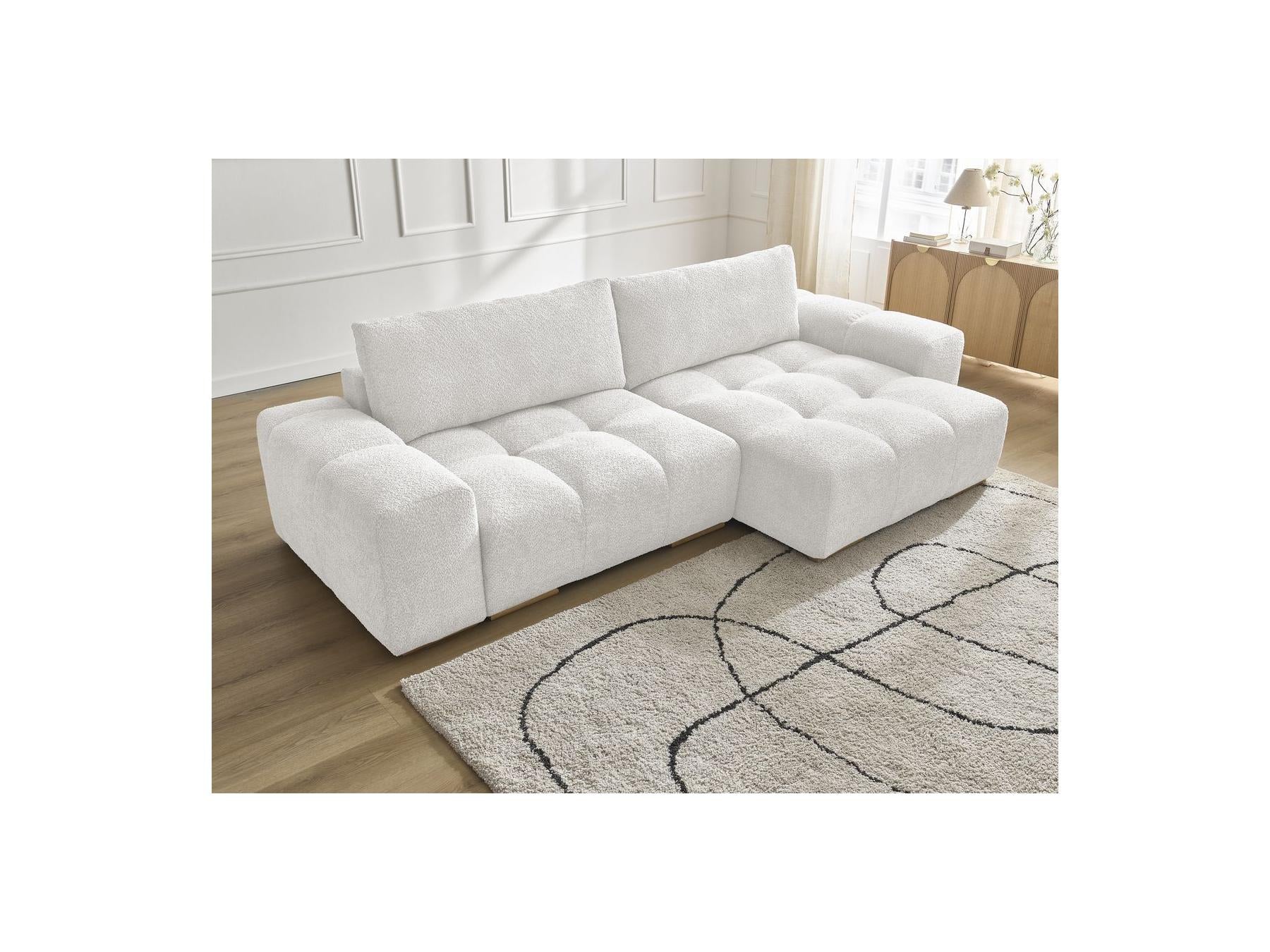 Anakin - Canapé D'Angle Convertible Réversible Coffre - Tissu Bouclette - 2 Coussins