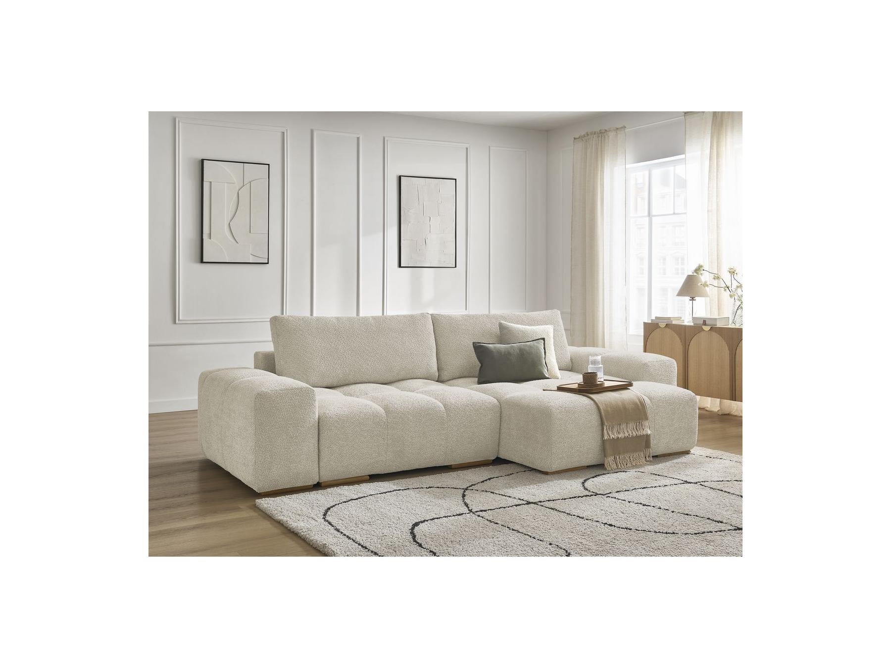 Anakin - Canapé D'Angle Convertible Réversible Coffre - Tissu Bouclette - 2 Coussins