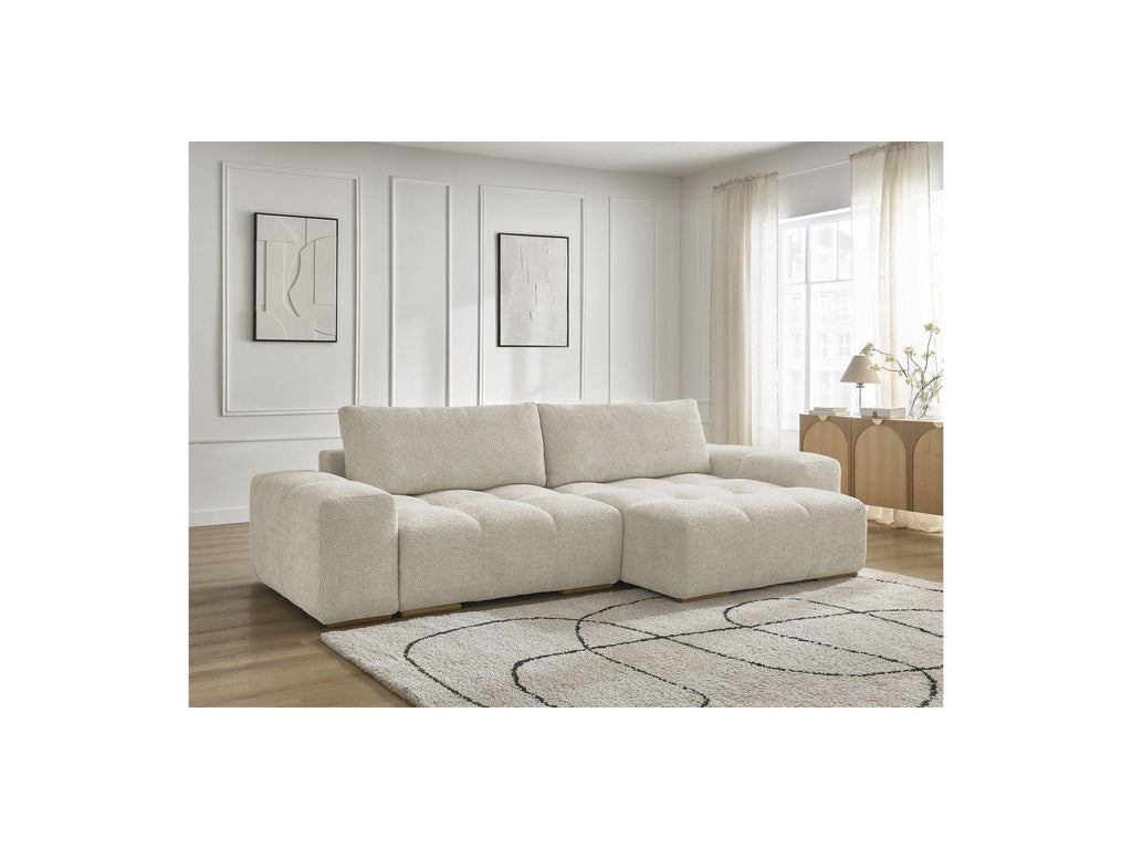 Anakin - Canapé D'Angle Convertible Réversible Coffre - Tissu Bouclette - 2 Coussins