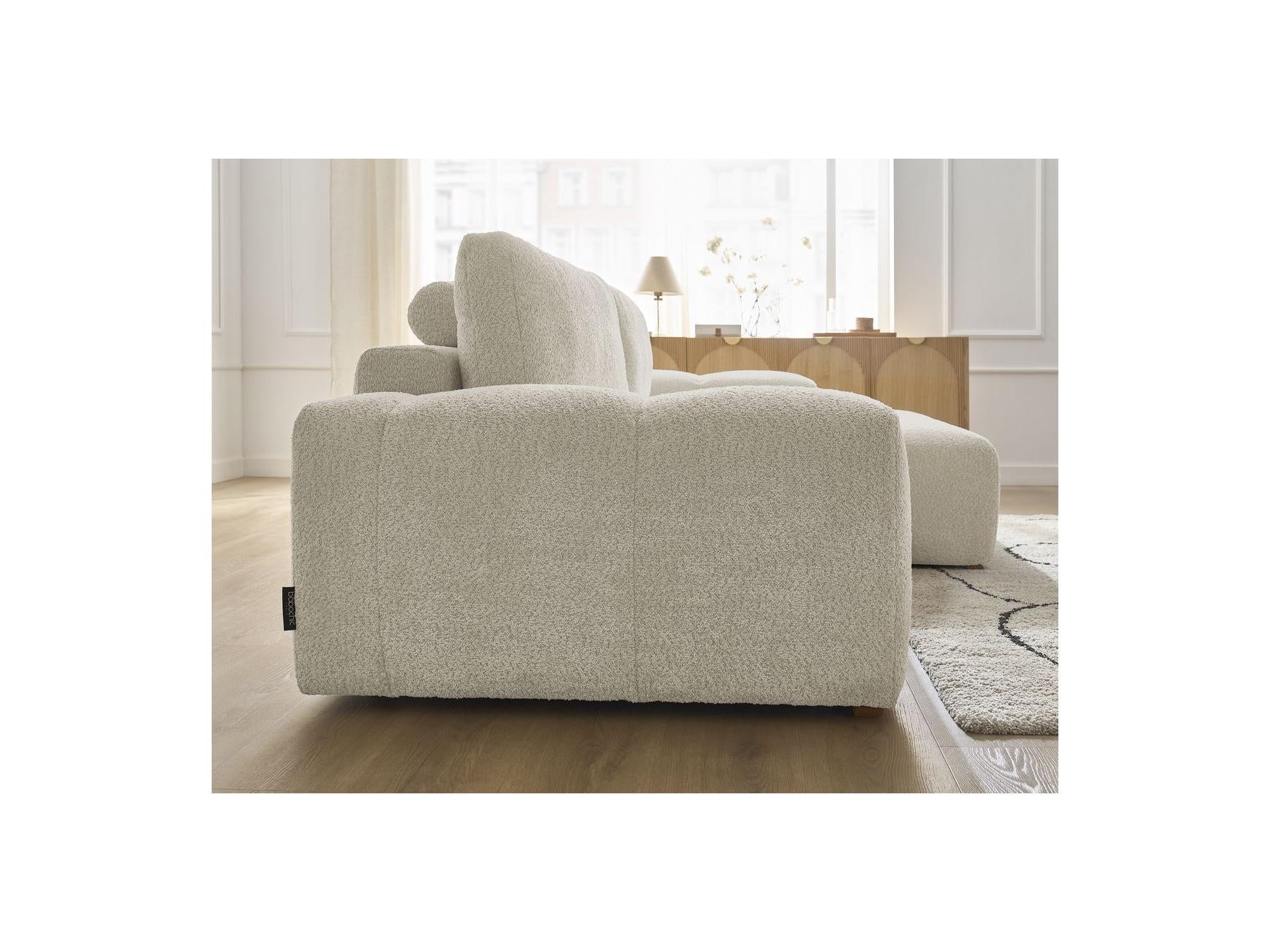 Anakin - Canapé D'Angle Convertible Réversible Coffre - Tissu Bouclette - 2 Coussins