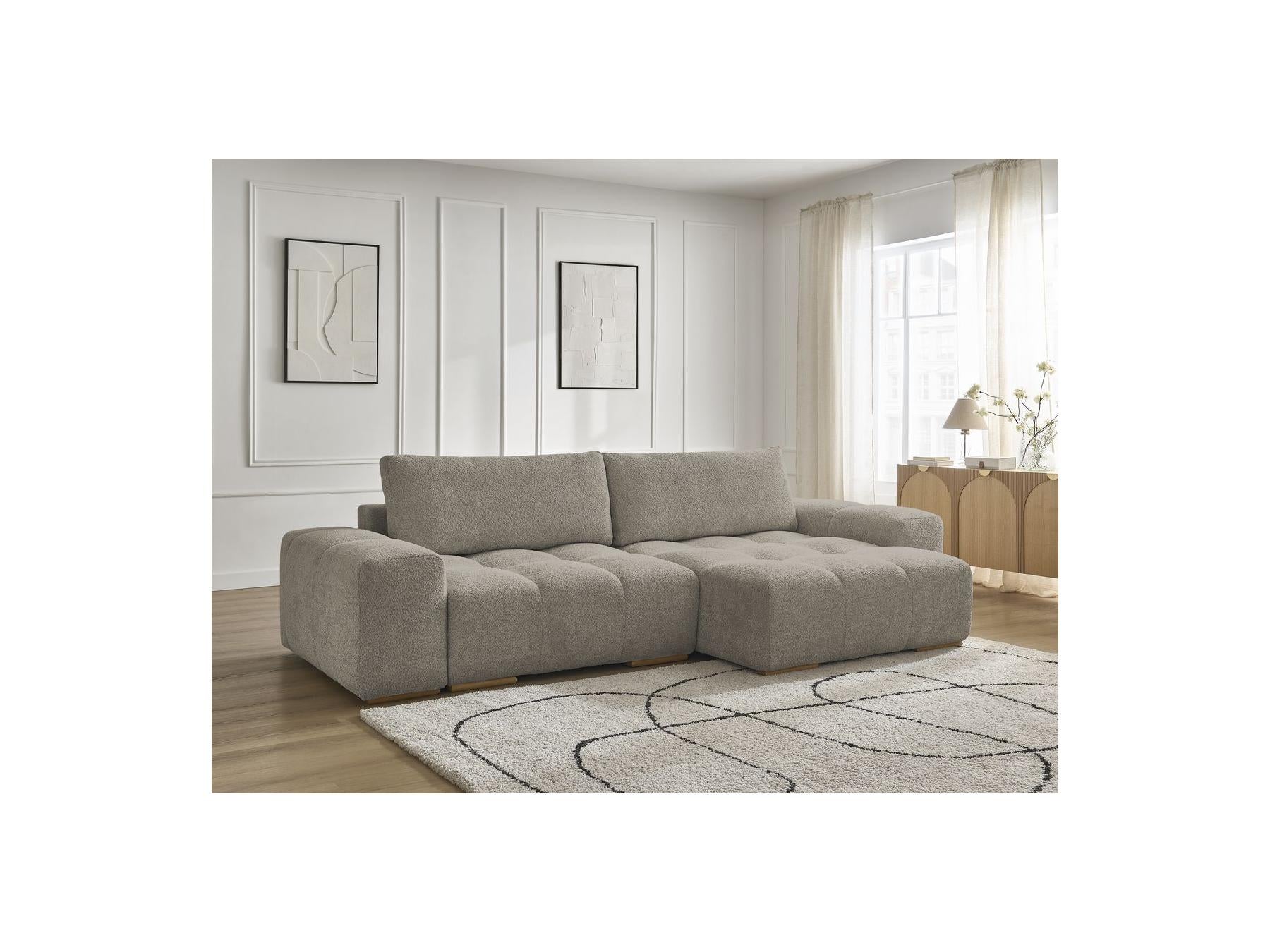 Anakin - Canapé D'Angle Convertible Réversible Coffre - Tissu Bouclette - 2 Coussins