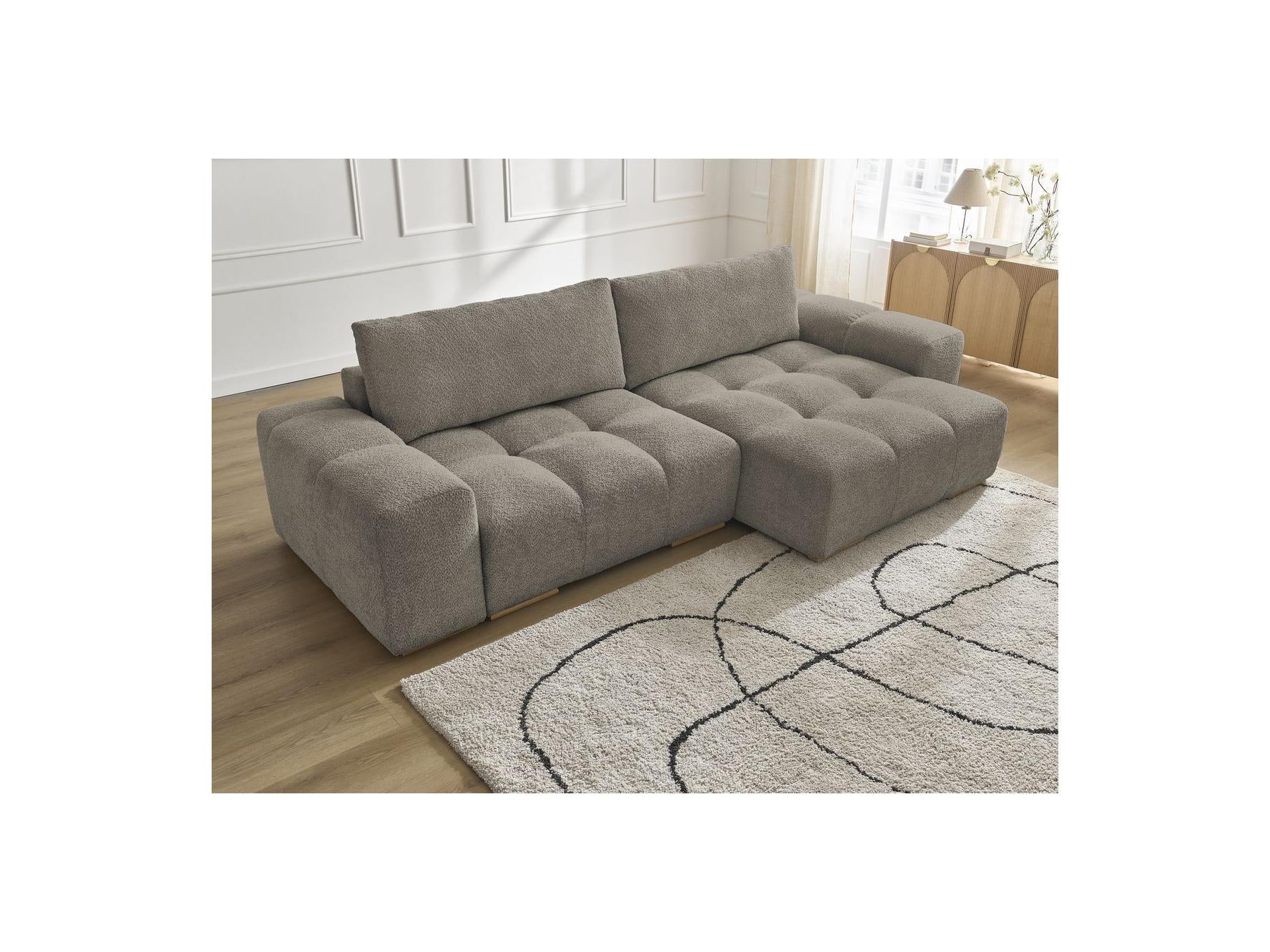 Anakin - Canapé D'Angle Convertible Réversible Coffre - Tissu Bouclette - 2 Coussins