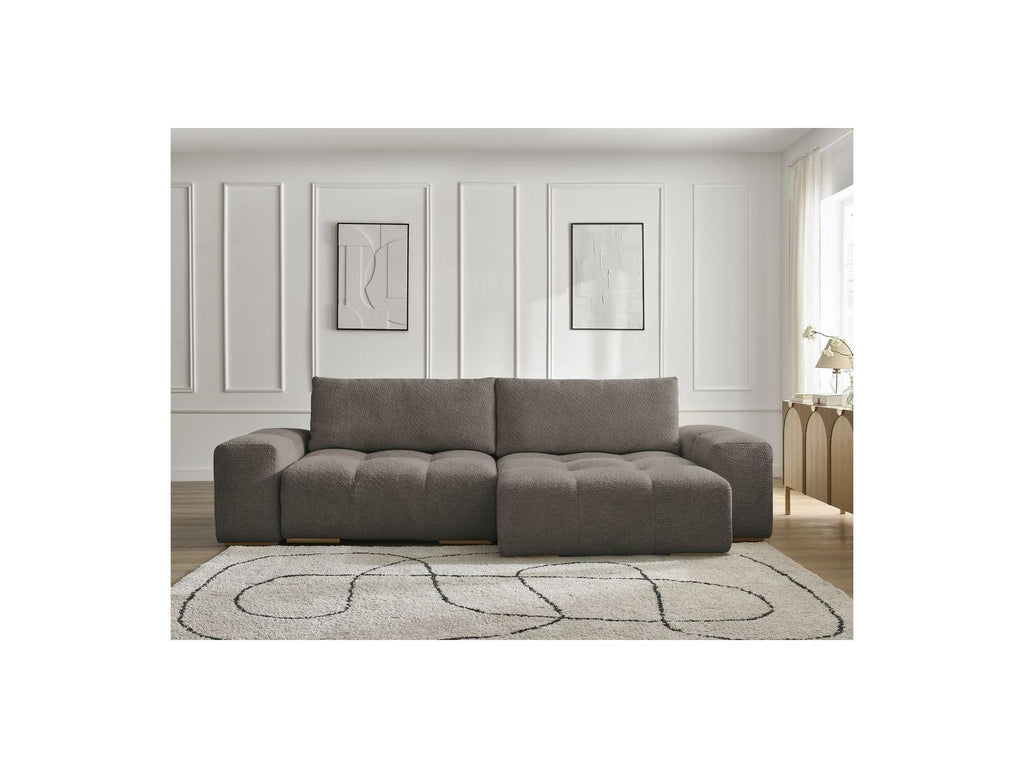 Anakin - Canapé D'Angle Convertible Réversible Coffre - Tissu Bouclette - 2 Coussins