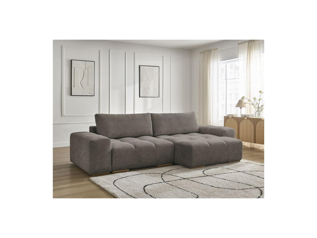 Anakin - Canapé D'Angle Convertible Réversible Coffre - Tissu Bouclette - 2 Coussins