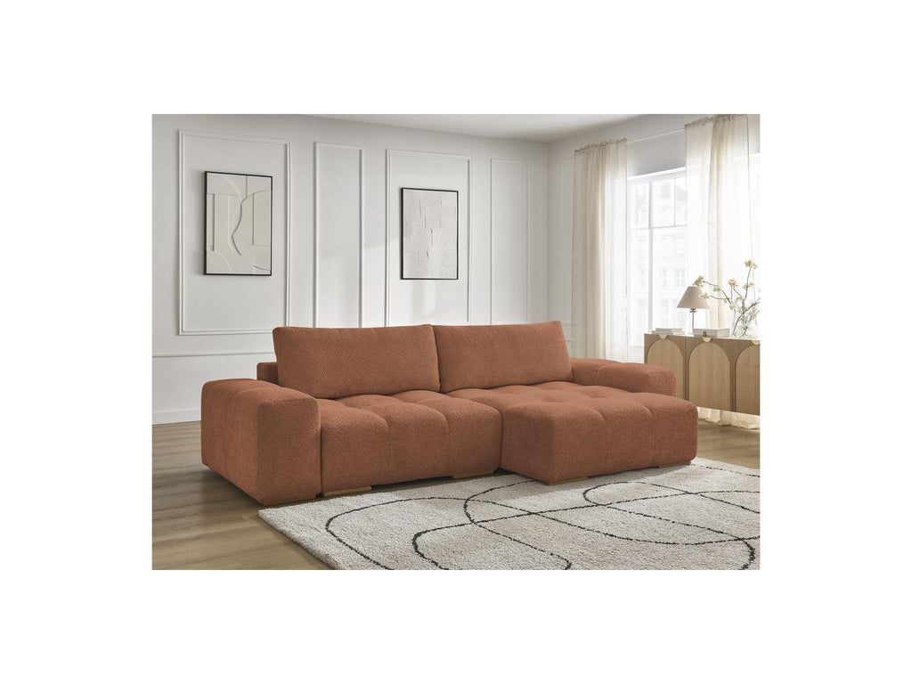 Anakin - Canapé D'Angle Convertible Réversible Coffre - Tissu Bouclette - 2 Coussins