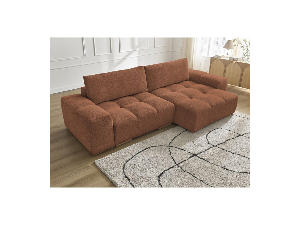 Anakin - Canapé D'Angle Convertible Réversible Coffre - Tissu Bouclette - 2 Coussins