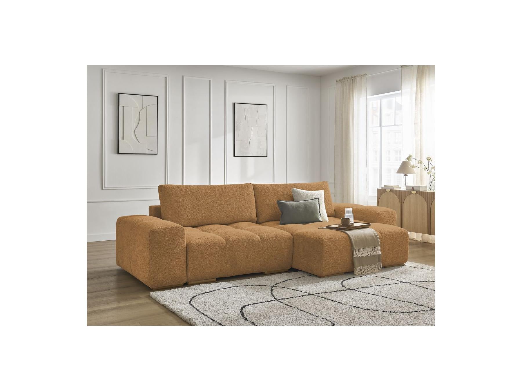 Anakin - Canapé D'Angle Convertible Réversible Coffre - Tissu Bouclette - 2 Coussins
