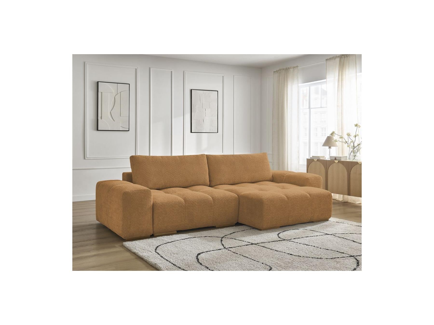 Anakin - Canapé D'Angle Convertible Réversible Coffre - Tissu Bouclette - 2 Coussins