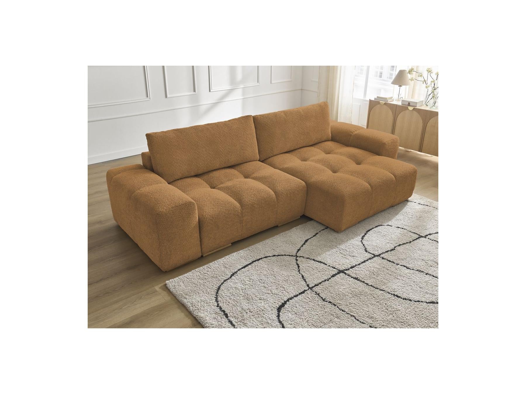 Anakin - Canapé D'Angle Convertible Réversible Coffre - Tissu Bouclette - 2 Coussins