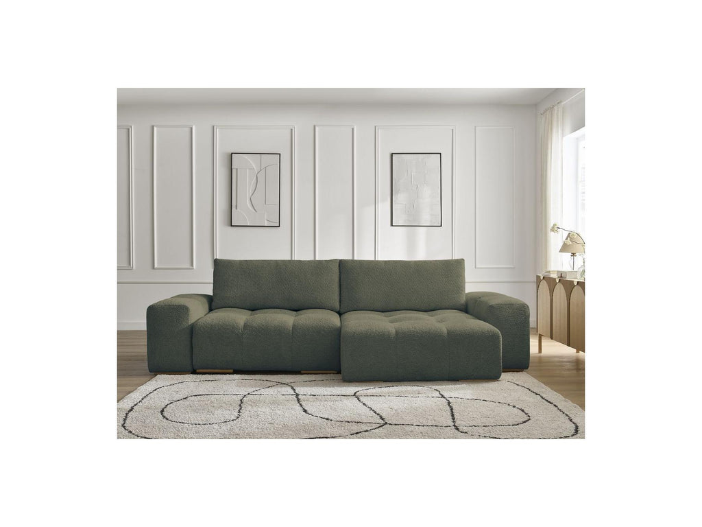 Anakin - Canapé D'Angle Convertible Réversible Coffre - Tissu Bouclette - 2 Coussins