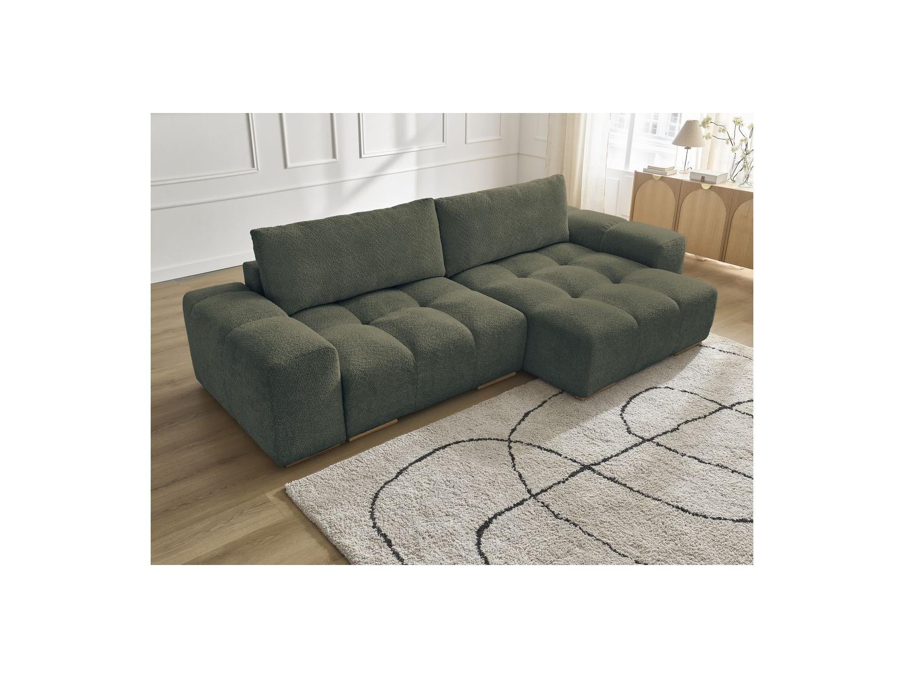 Anakin - Canapé D'Angle Convertible Réversible Coffre - Tissu Bouclette - 2 Coussins