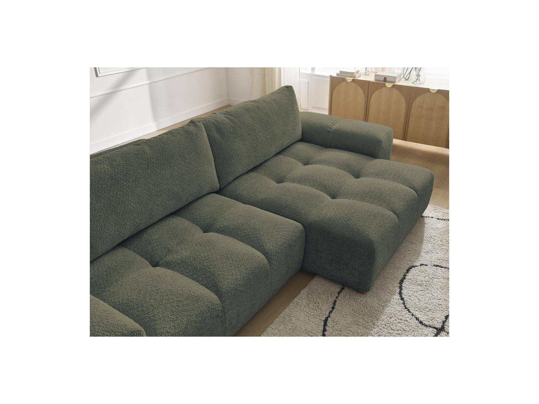 Anakin - Canapé D'Angle Convertible Réversible Coffre - Tissu Bouclette - 2 Coussins