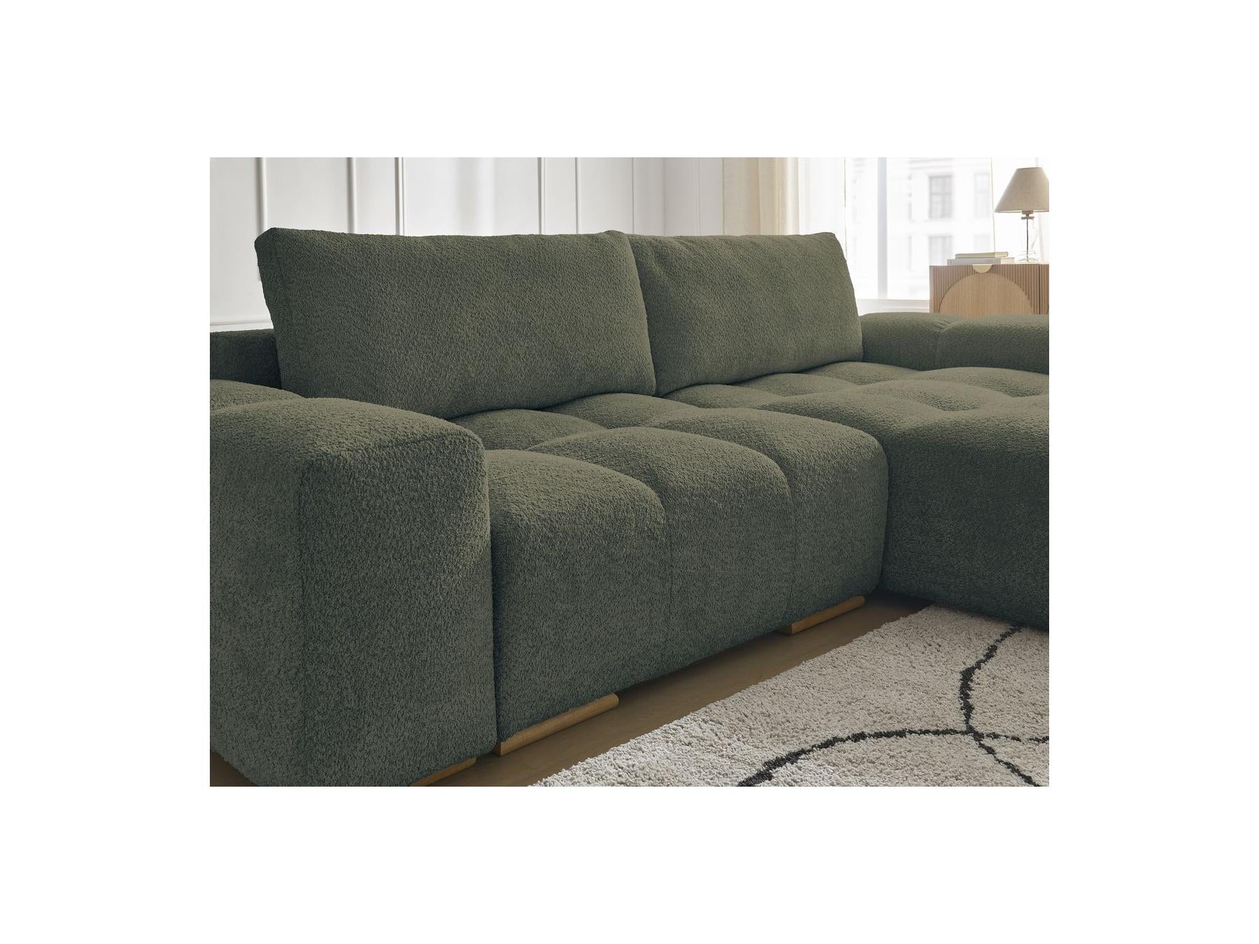 Anakin - Canapé D'Angle Convertible Réversible Coffre - Tissu Bouclette - 2 Coussins